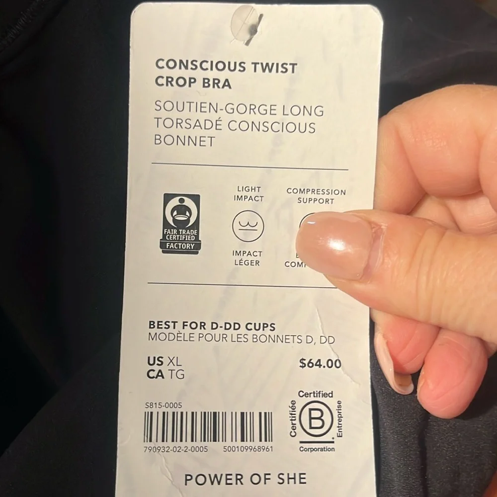 NWT-Athleta Black Conscious Twist Crop Bra, Extra Large D-DD - Picture 4 of 4